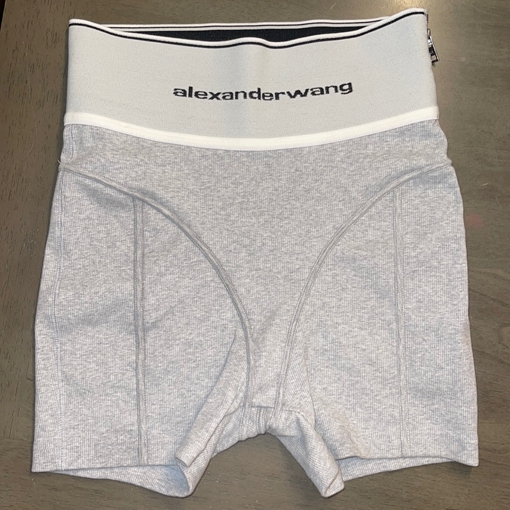 Alexander Wang Logo Rib Biker Shorts - Grey - Size Medium